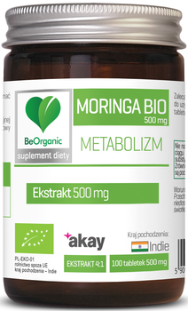 BeOrganic Moringa ekstrakt BIO, 500mg x 100 tabletek