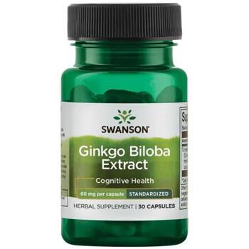 SWANSON Ginkgo Biloba ekstrakt 60mg 30 kapsułek Miłorząb Krązenie Pamięć